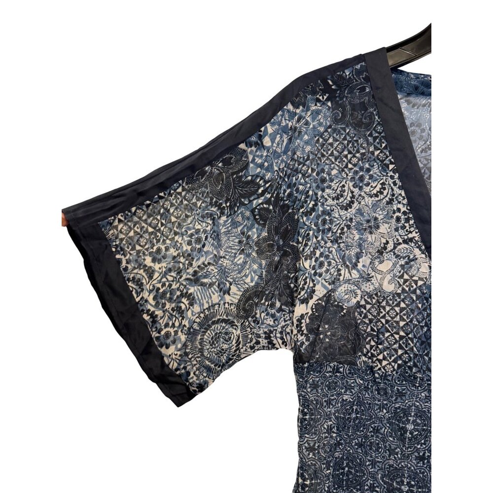 Heirloom Limited Womens Sheer Wrap Top With Intricate Blue Floral Print & Tie Wa - Picture 5 of 8